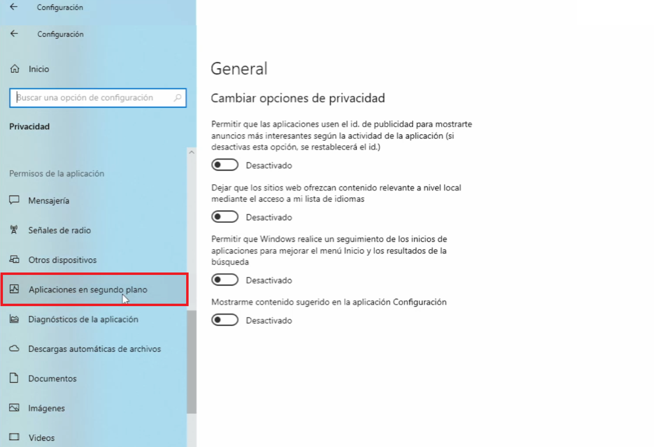 aplicaciones en segundo plano