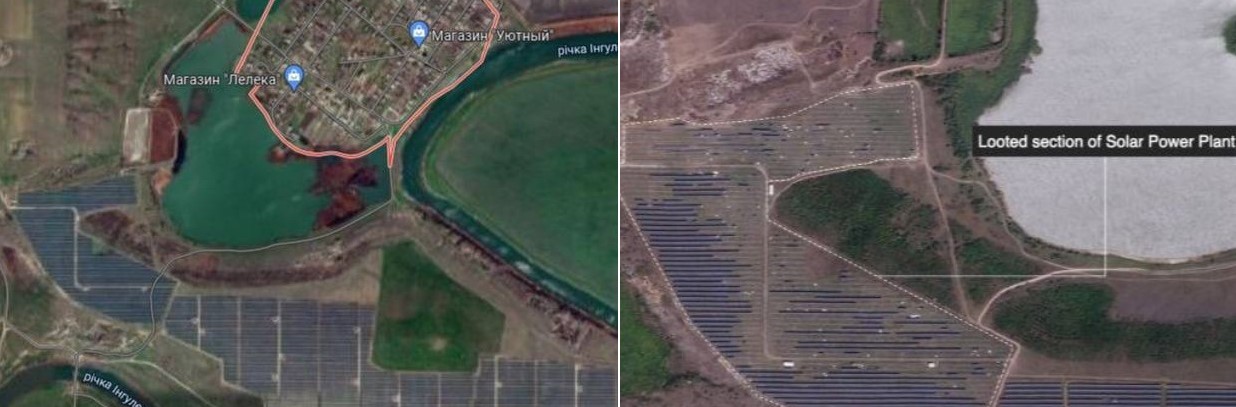 Сонячна електростанція до та після приходу росіян. Фото: Труха Николаев / Telegram