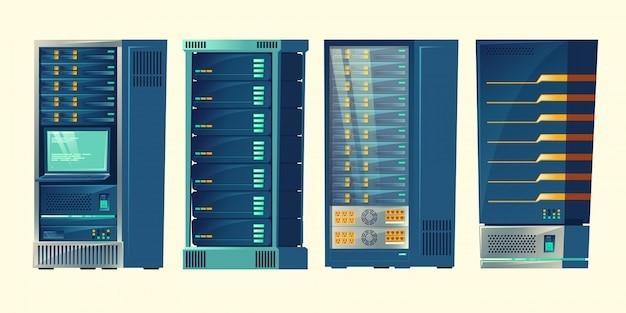 Server racks, database room, data center with cloud computer connections