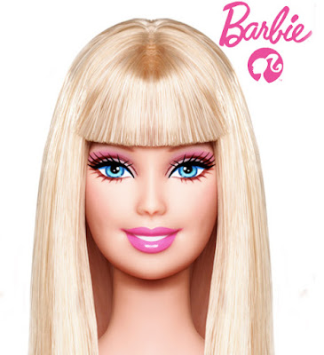 a Barbie doll wearing a long hairstyle with cropped bangs