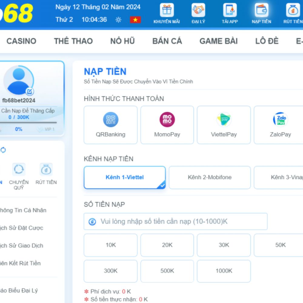 Nạp tiền FB68 – Hướng dẫn nạp tiền siêu nhanh và tiện on Notebook.ai