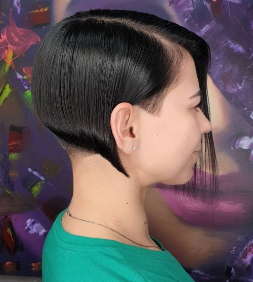 Inverted Bob with Shaved Temples and a Tapered Neckline