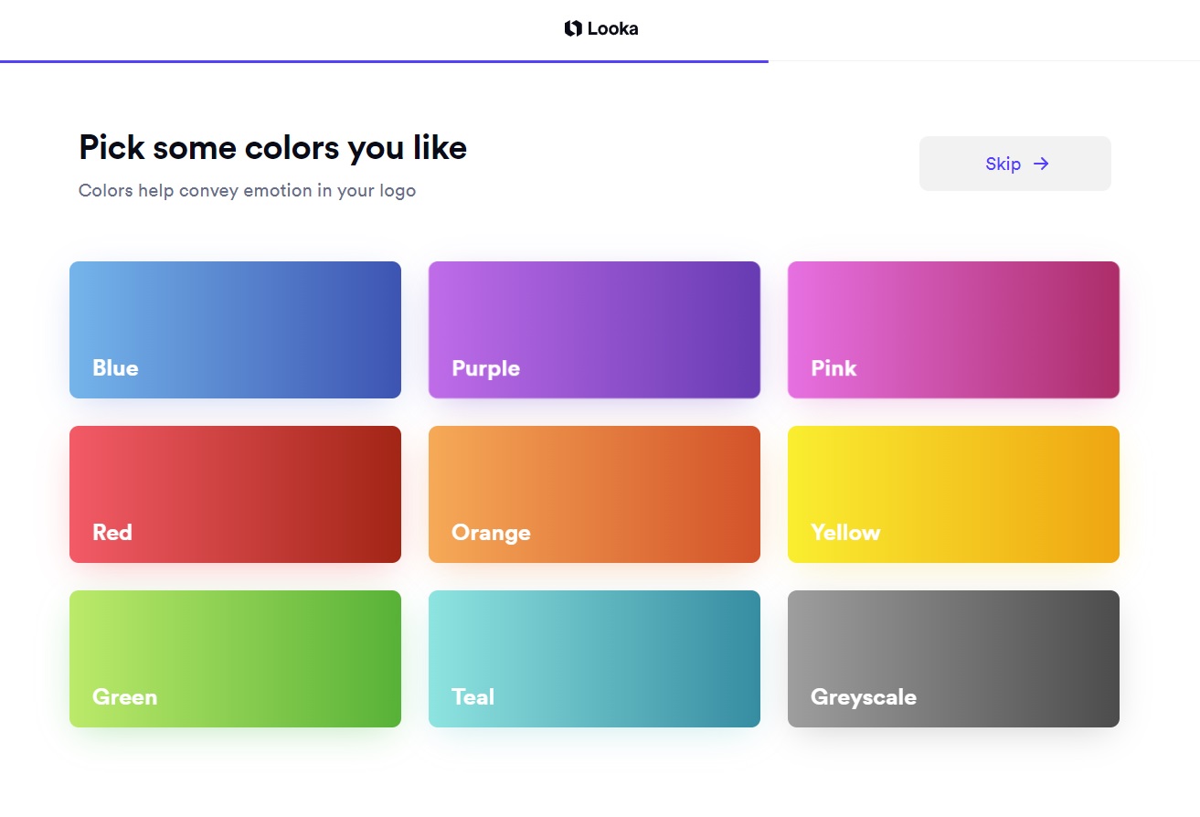 screenshot of looka color palette for logo creation