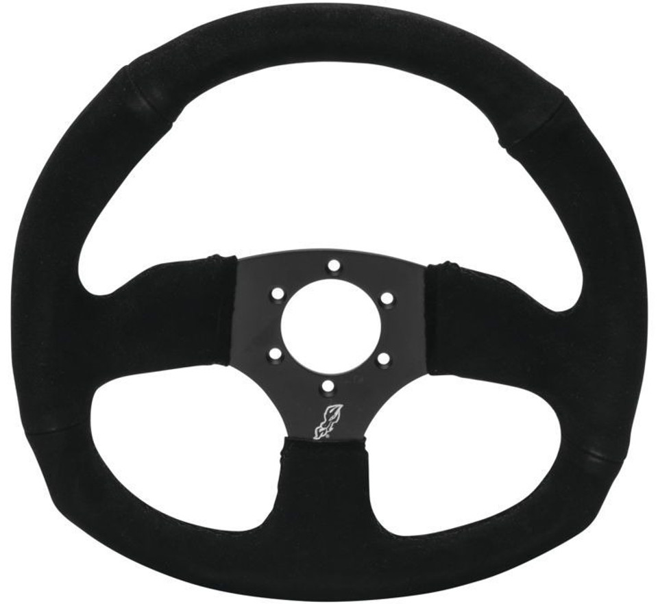 A D-shaped steering wheel by DragonFire racing, uninstalled and against a blank background.