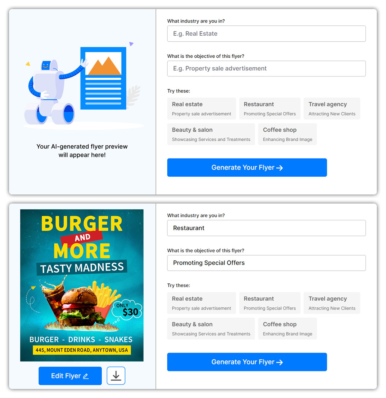 AI-generated restaurant flyer