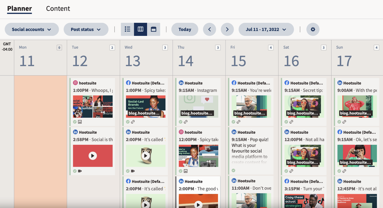 Hootsuite's Planner interface