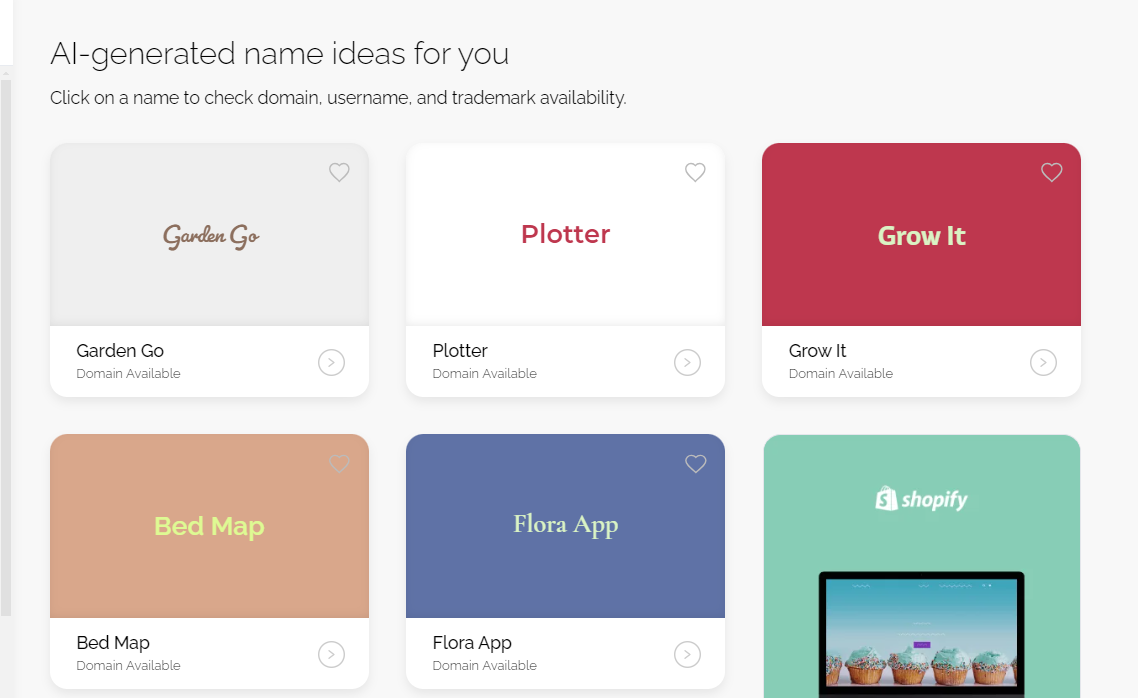 Screenshot of Namify Tech to help create app names. 