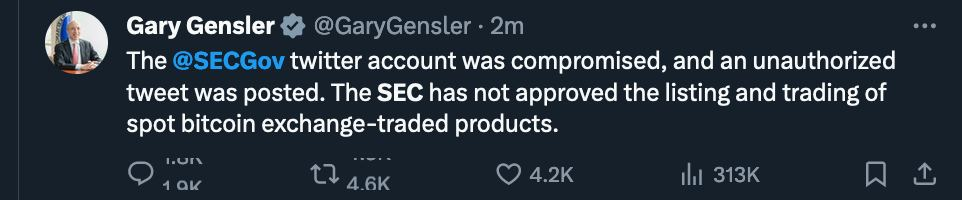 Gary Gensler Tweet smentita Bitcoin ETF