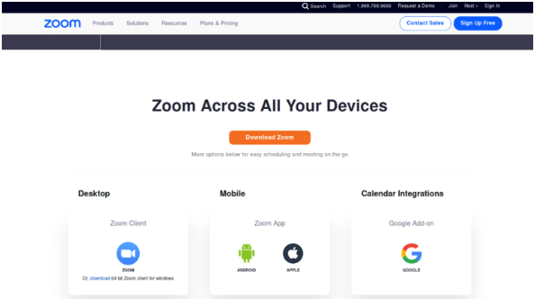 A malicious landing page spoofing Zoom accessed by malicious search engine advertisement for Zoom downloads