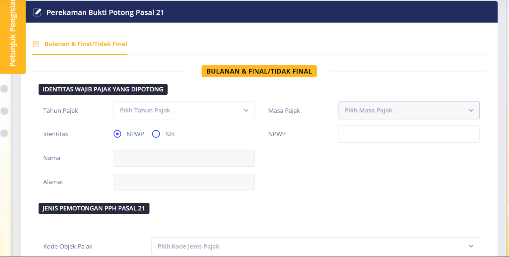 bukti potong pph 21 final, cara membuat bukti potong pph 21 final