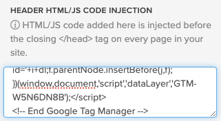 A screenshot of the Header HTML/JavaScript Code Injection field in Payhip's store builder