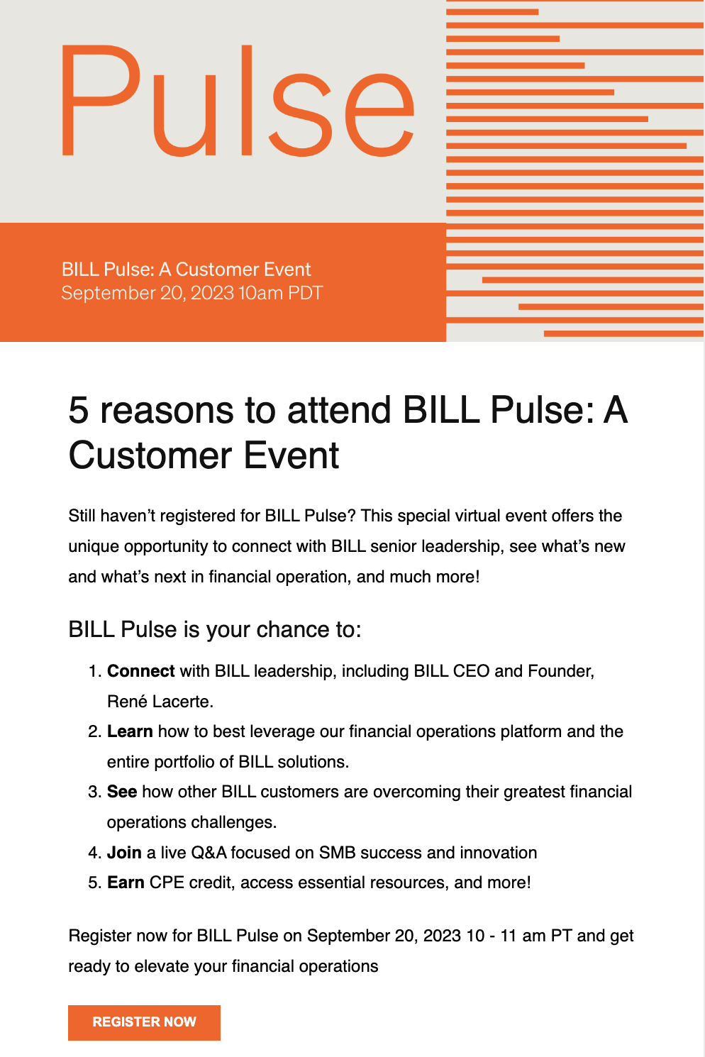 BILL Pulse customer event email invite.