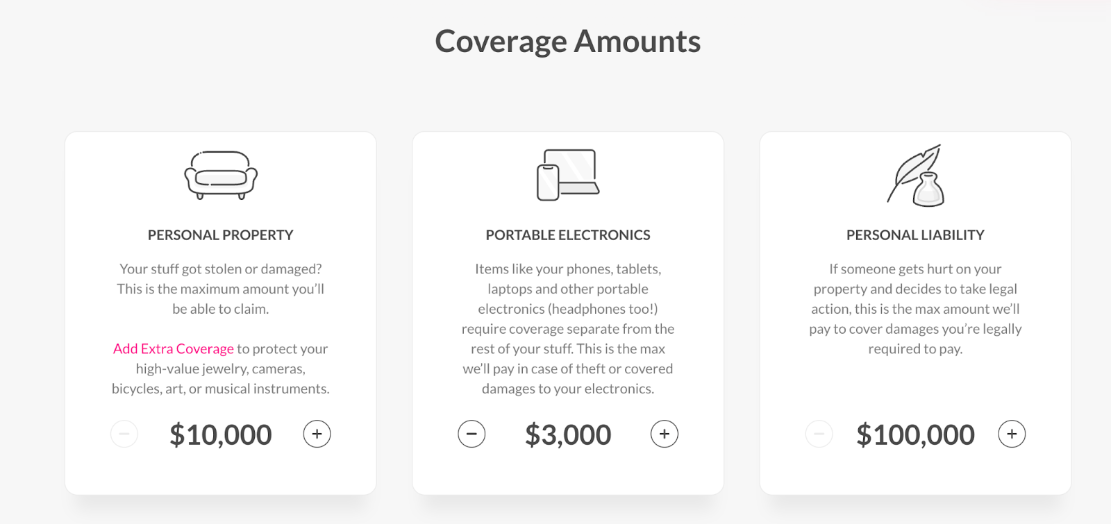 Image of Lemonade renters insurance application - customize coverage