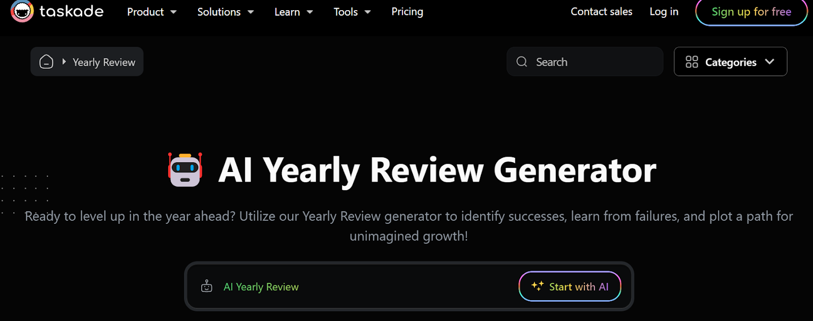 Taskade's AI Yearly Review Generator