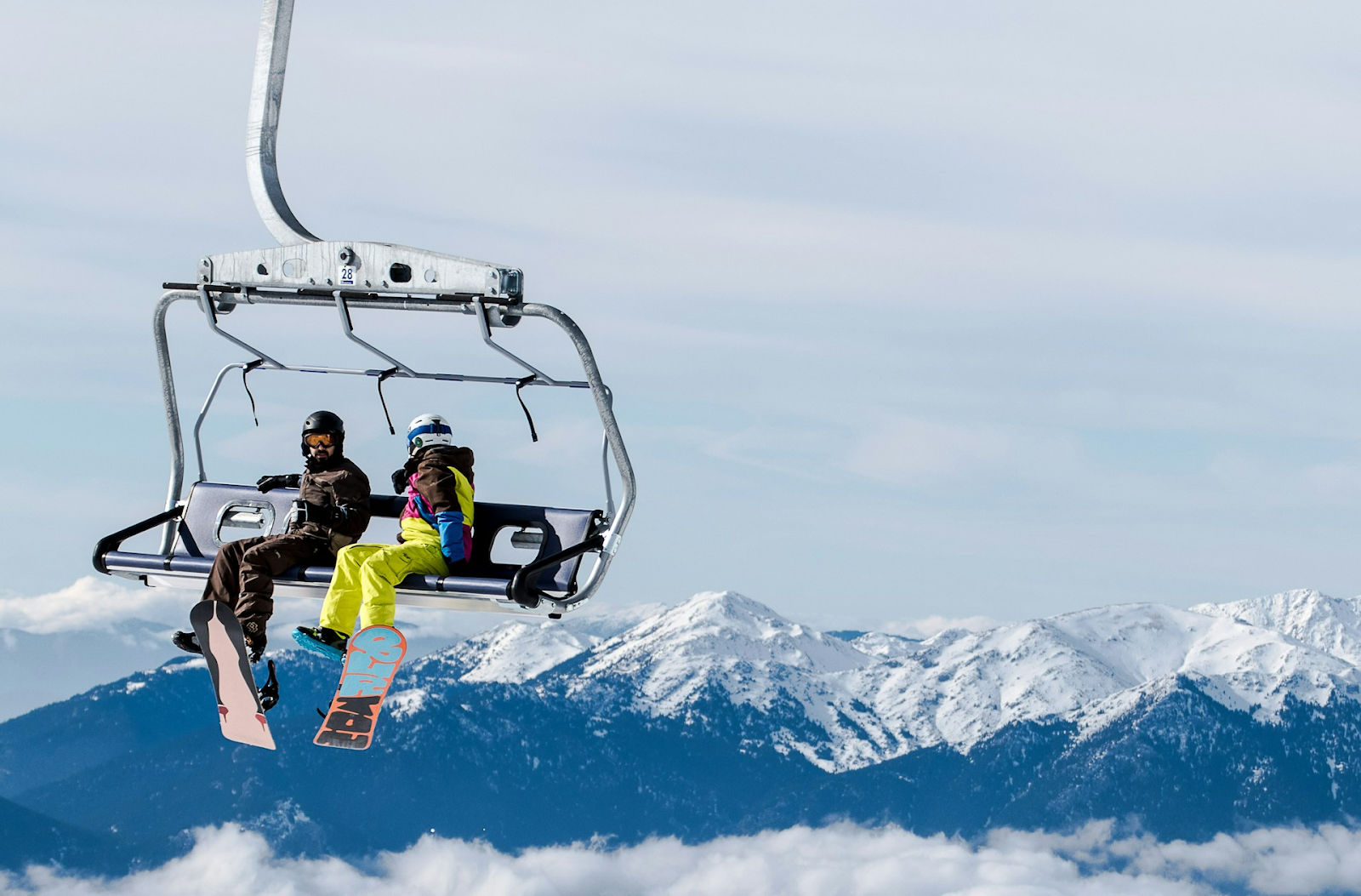 two people in a cable car