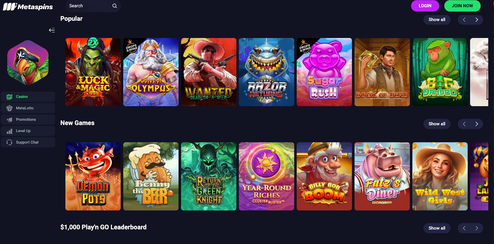 Meta Spins è un crypto casino dall'offerta di gioco veramente innovativa e completa