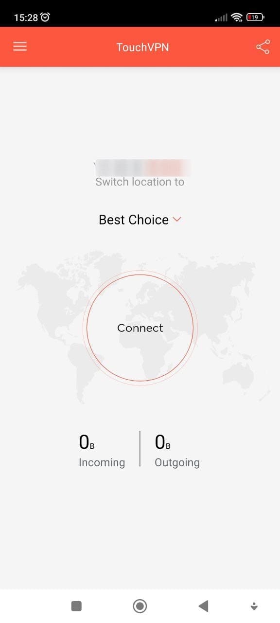 Android main screen Touch VPN