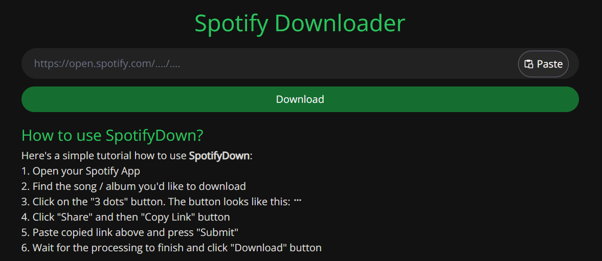 Spotify Downloader Online main page screenshot
