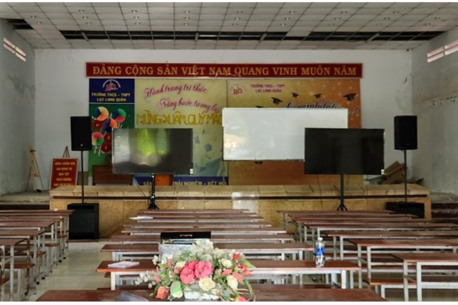 Ảnh: Hệ thống bộ âm thanh lớp học tại trường THCS-THPT Lạc Long Quân, Đồng Nai