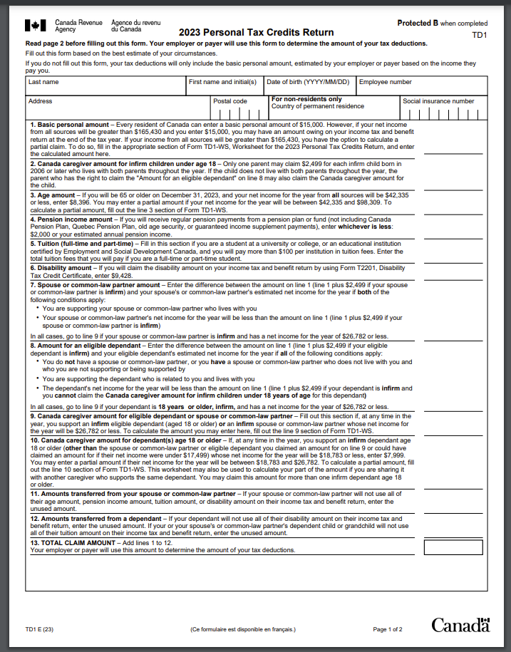 How to Fill Out a TD1 Form in Canada