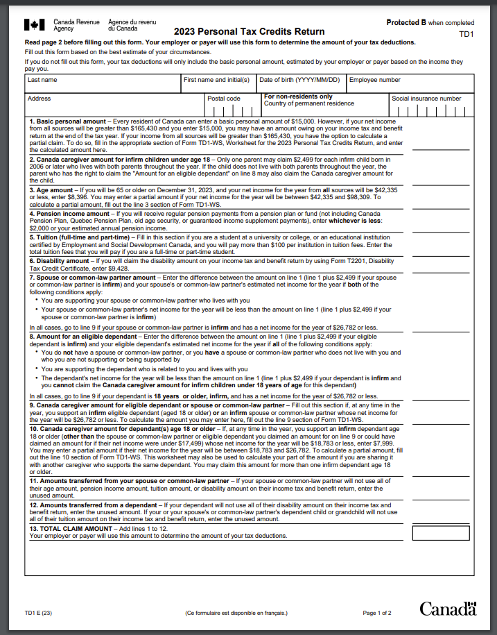 TD1 form 1