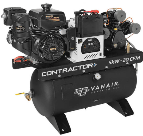 VANAIR 050713 CONTRACTOR RECIPROCATING AIR COMPRESSOR W/GENERATOR