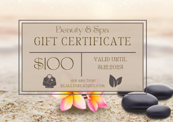 A gift certificate with flowers and stones

Description automatically generated