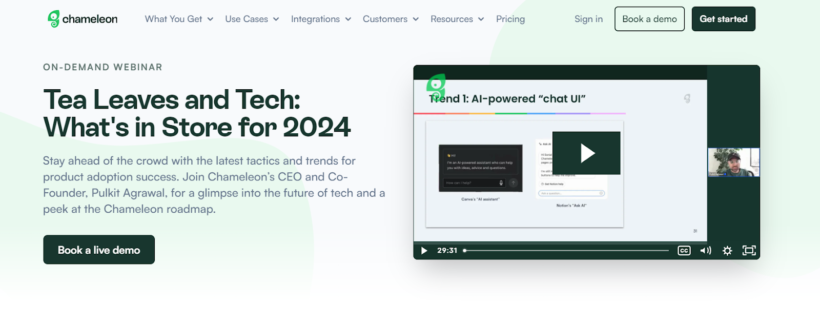 Screenshot an embedded webinar on a dedicated landing page from Chameleon.io