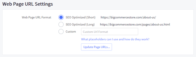 BigCommerce web page url settings