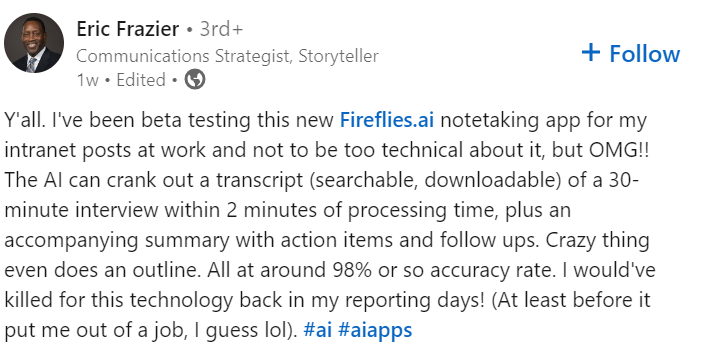 customer responses about Fireflies experience