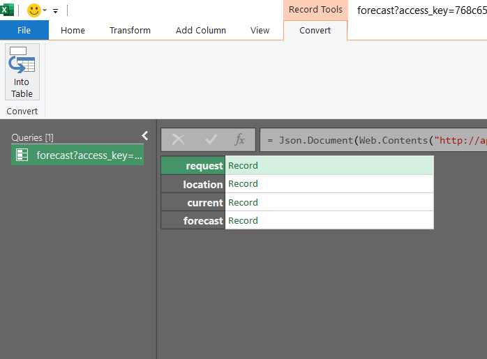 getting weather forecast data in Excel