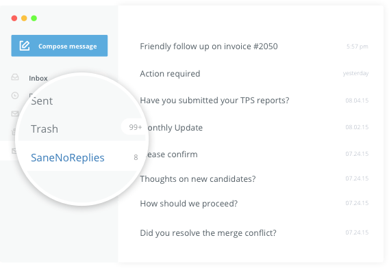 SaneBox One of Key Features: SaneNoReplies Feature