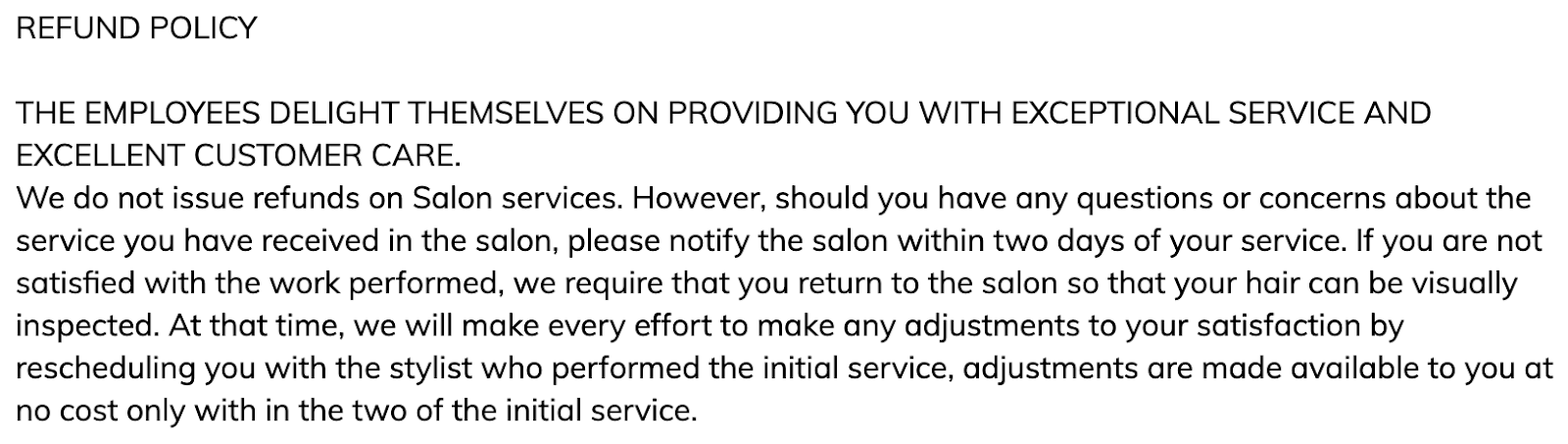no refund policy example with additional services