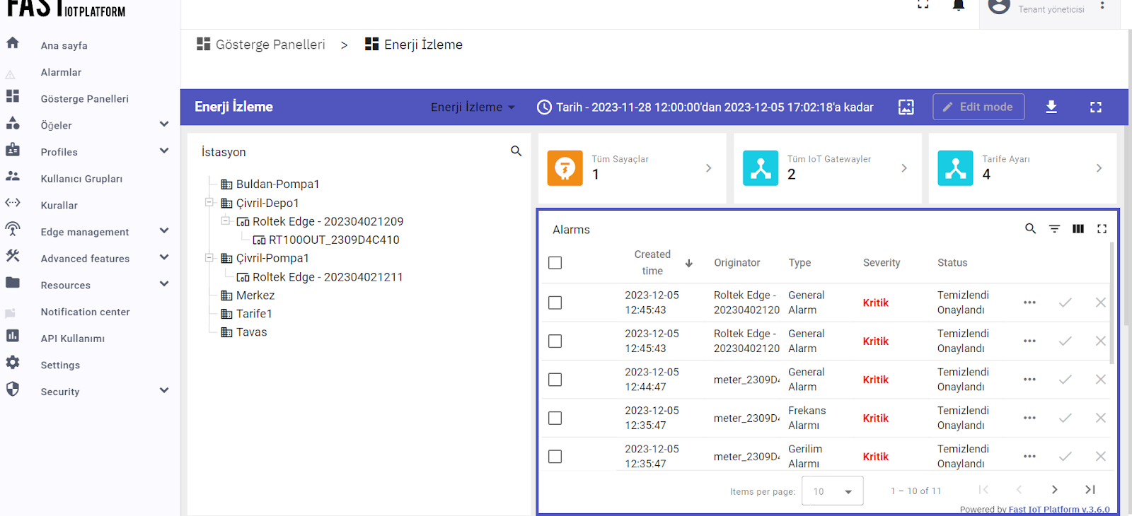 IoT Platform Alarm Yönetimi