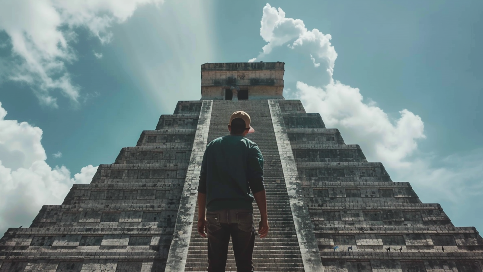 A man standing before the Chichen Itza, a must-see attraction near Cancun