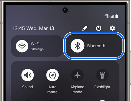 The Bluetooth icon highlighted and activated on the Quick Settings panel on a Galaxy S24 Ultra