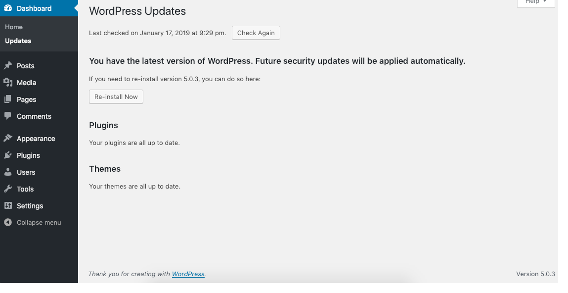 WordPress Admin and Plugins Updates