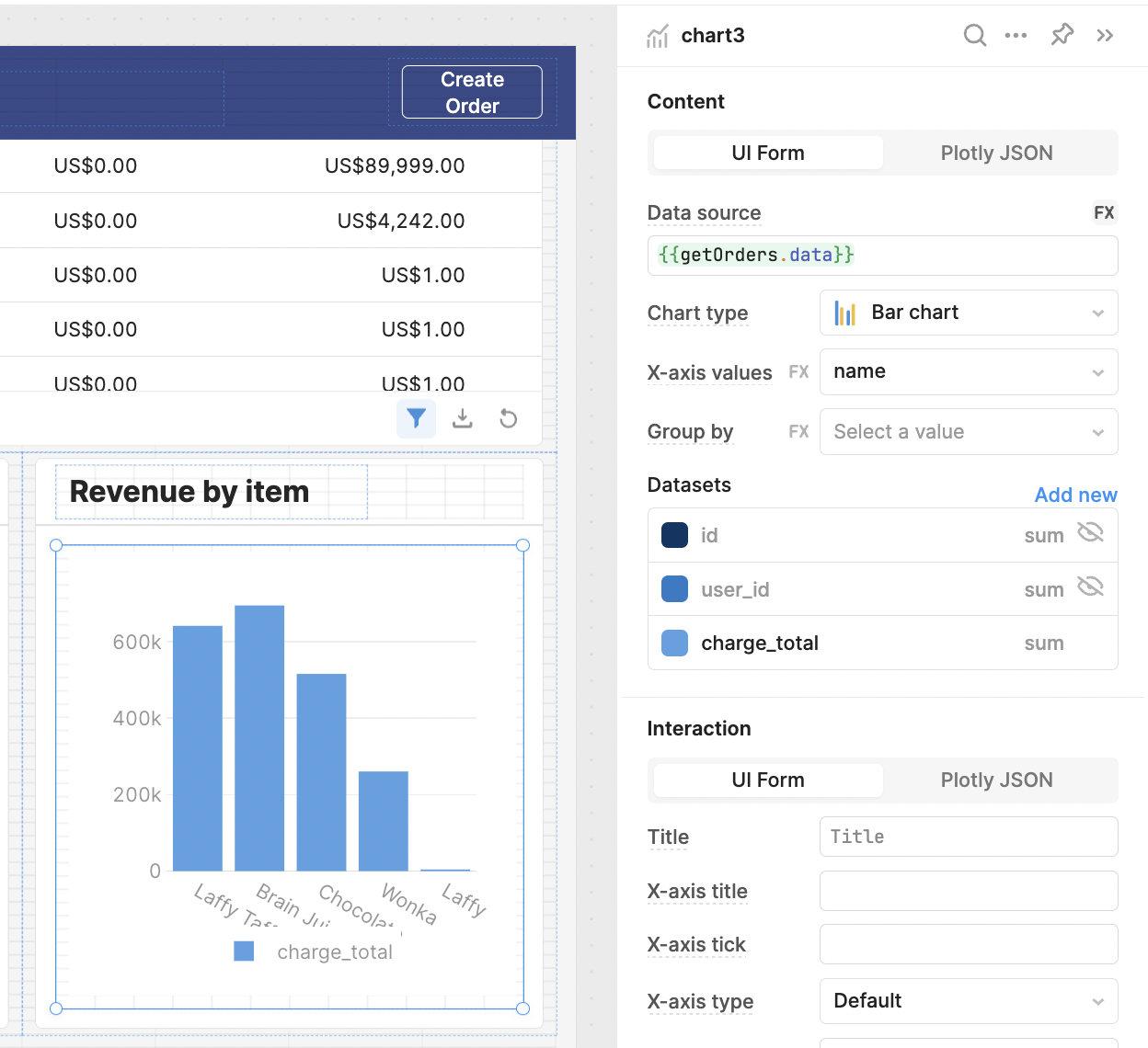 Graph settings for chart component in Retool