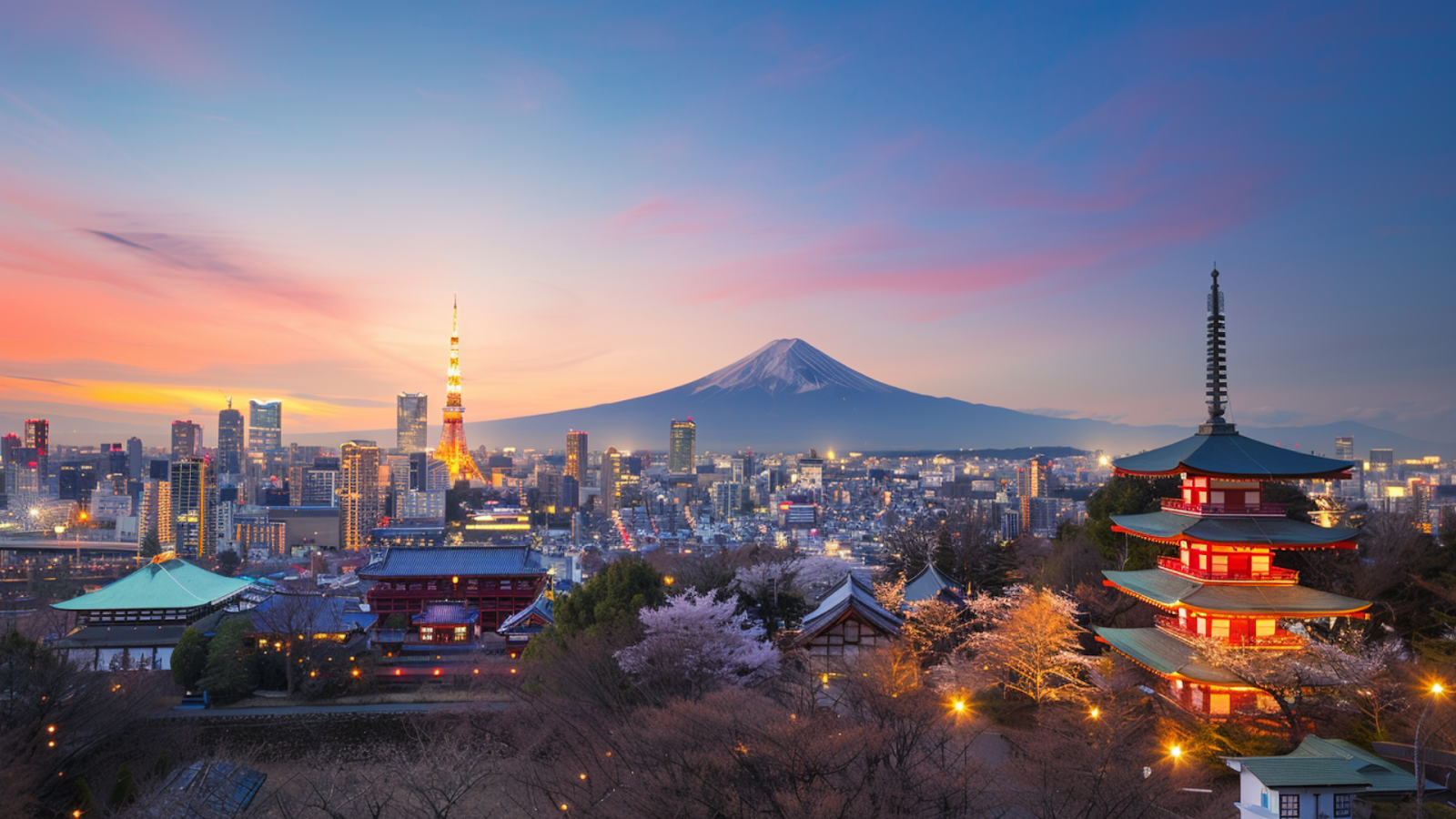 Houses and buildings in Tokyo, Japan with Mount Fuji as the backdrop