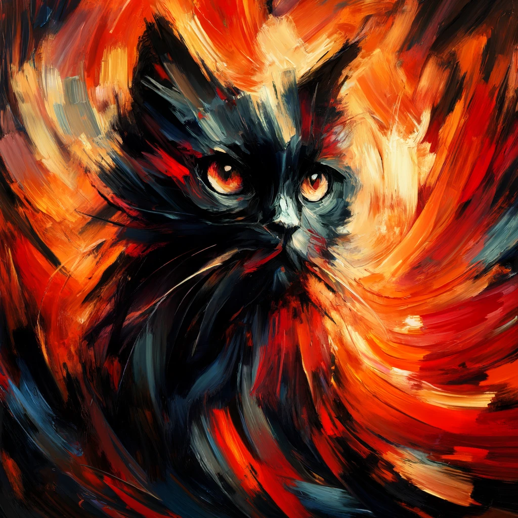 An image of a black cat in expressionist style