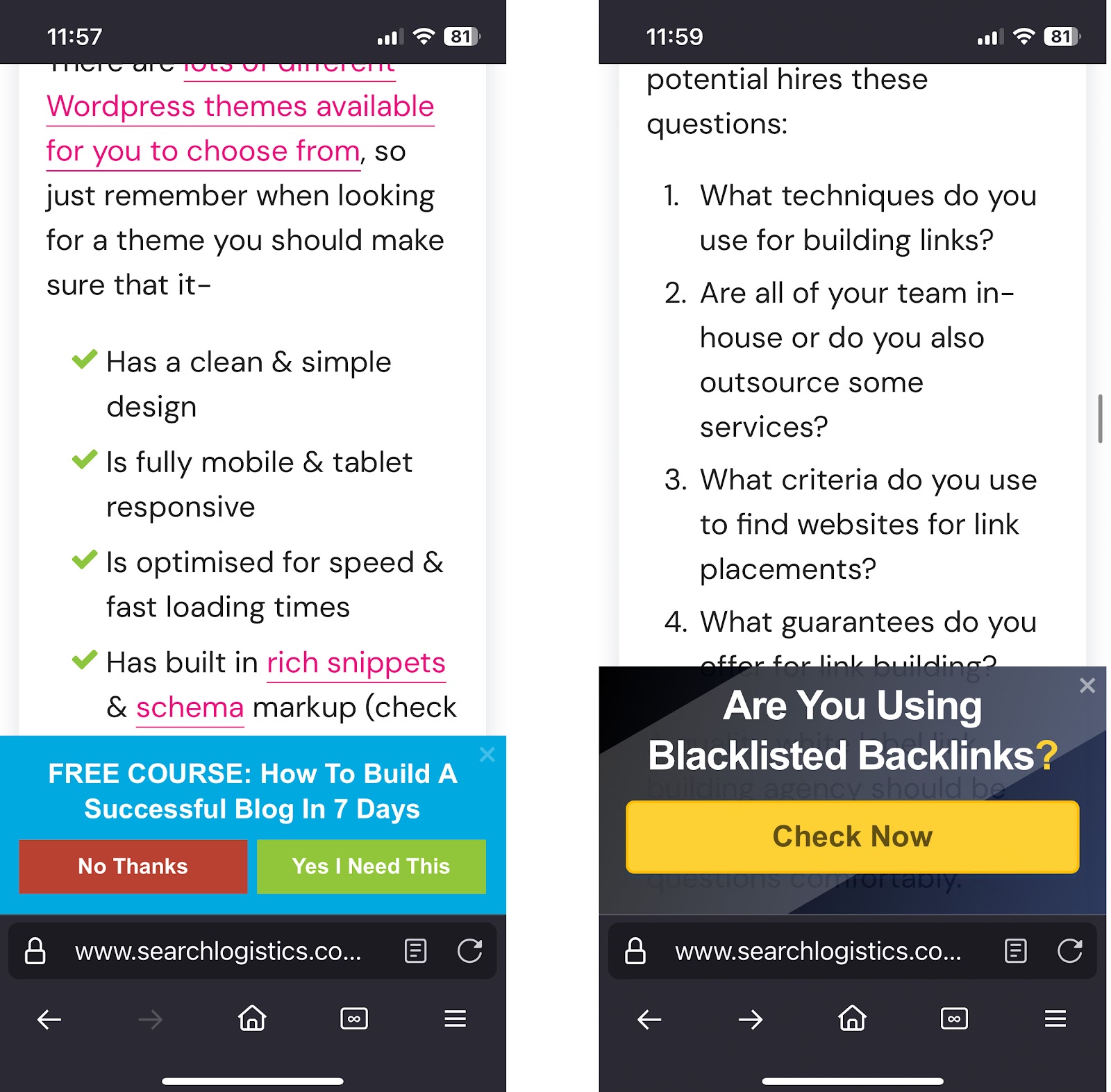 Mobile-friendly pop-up examples 