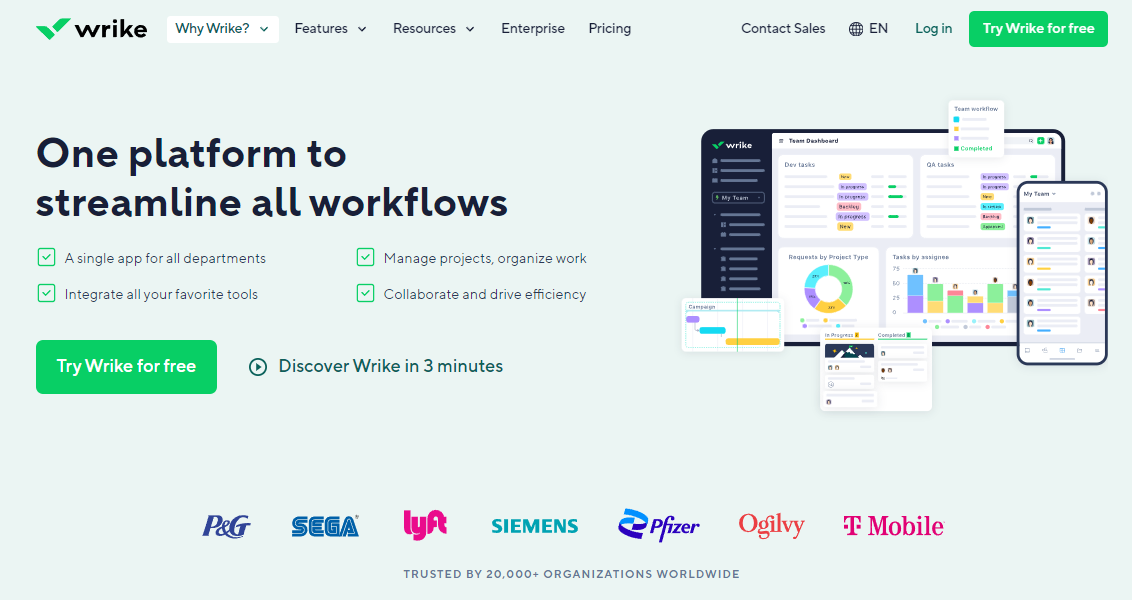 One platform to streamline all workflows with Wrike