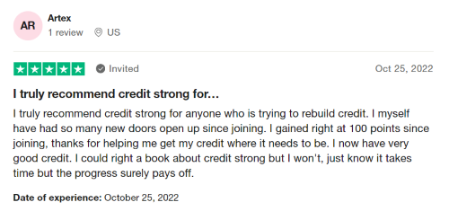 A positive Credit Strong review from someone who increased their credit score by 100 points with Credit Strong. 
