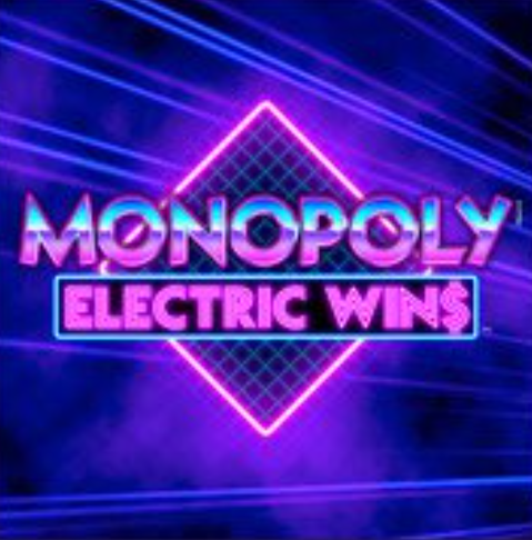 A neon sign with purple and blue lights and text which says Monopoly electric win$