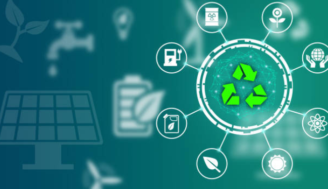 A green recycle symbol surrounded by icons

Description automatically generated