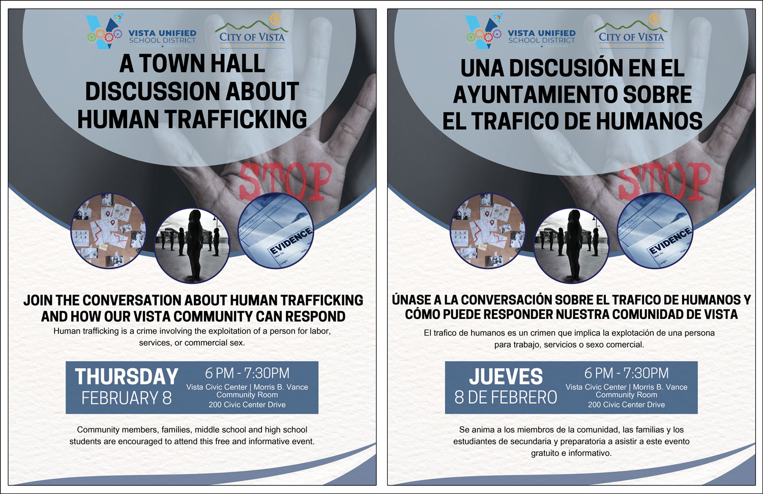 Vista Unified School District and City of Vista To Host Town Hall Event On  Human Trafficking - Vista Unified