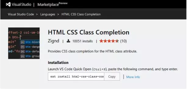 HTML CSS Class Completion extension visual studio code