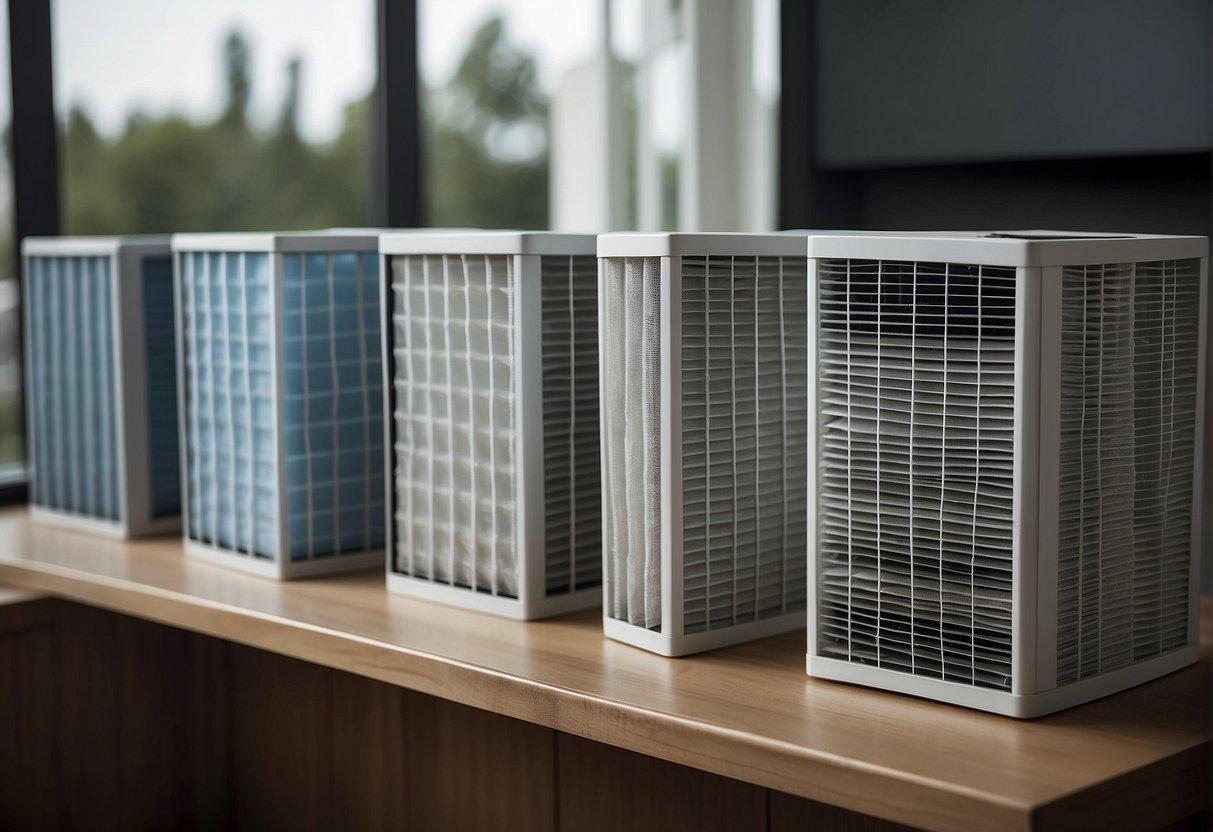 A variety of home AC air filters in a clean, modern setting with advanced technology visible
