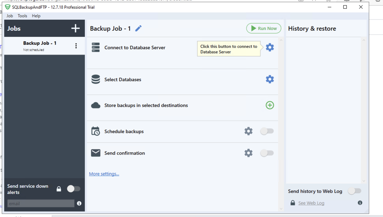 Connecting to database server via the SQLBackupAndFTP Job tab