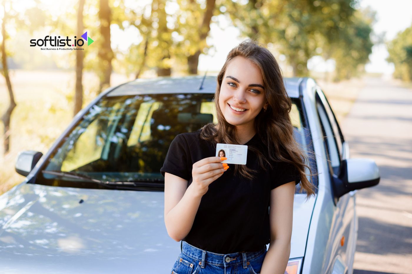 a woman holding license